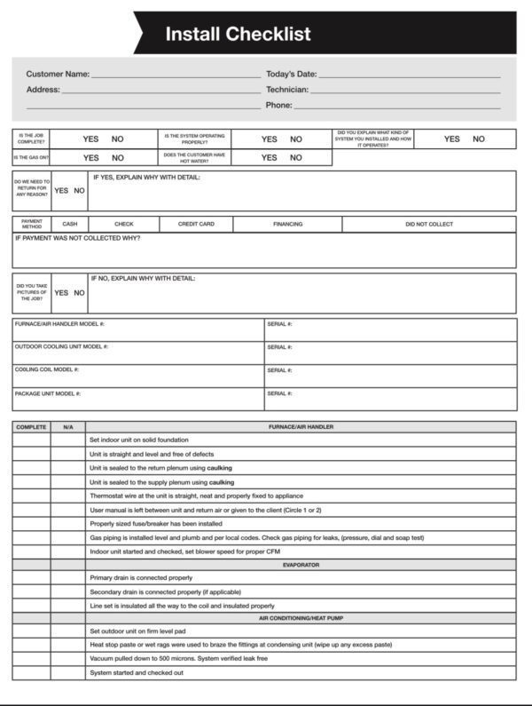 HVAC Installation Completion Checklist